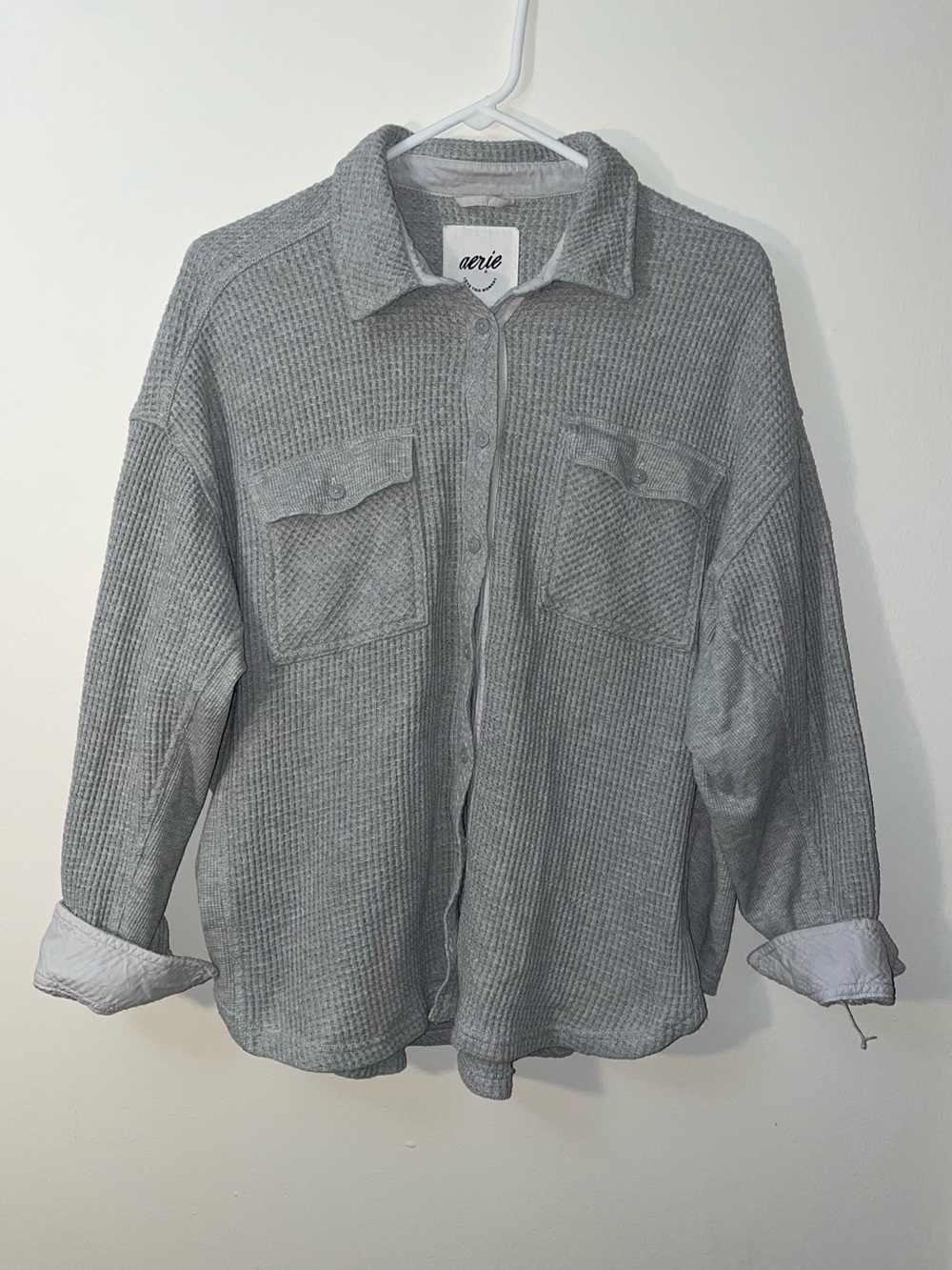 Aerie Women’s Lumberjane Gray Waffle Knit Oversized Button Down Shacket Shirt